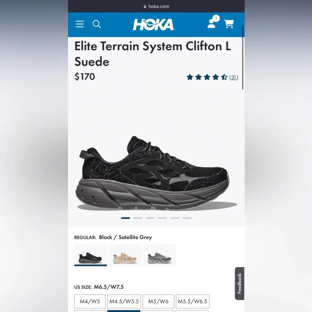 NWT Hoka Clifton Elite Terrain System L Suede Leather All Black Unisex Sneakers - Picture 16 of 16